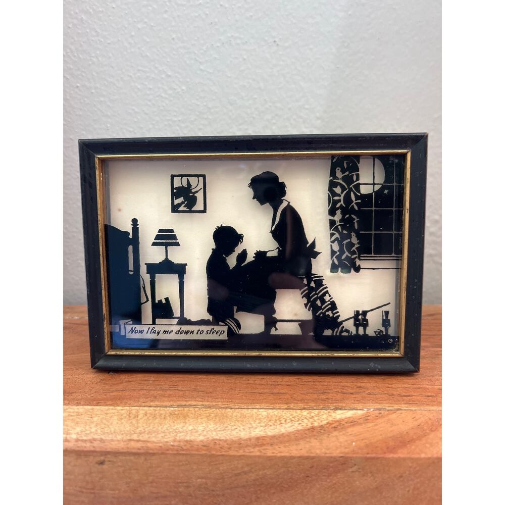 Vintage Silhouette “Now I lay me down to sleep” Boy Framed Picture Praying